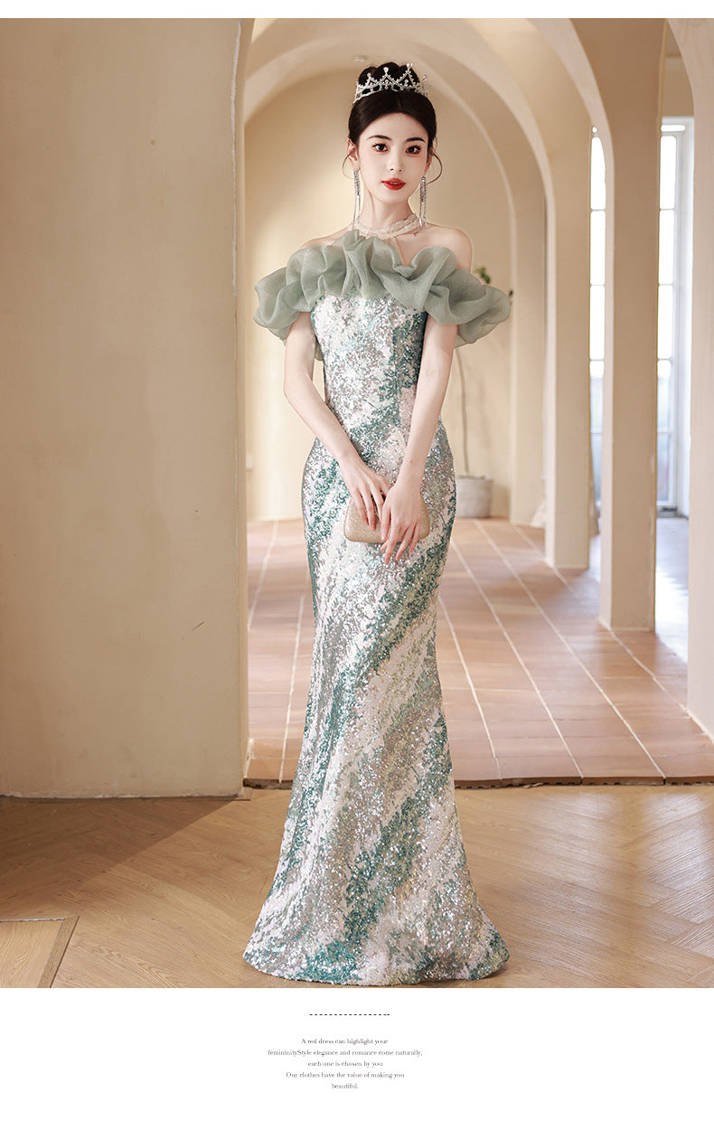 French High-End Fishtail Skirt Ladies Banquet Elegant Evening Dress Skirt Women's Sequined High Sense Long Sexy Host