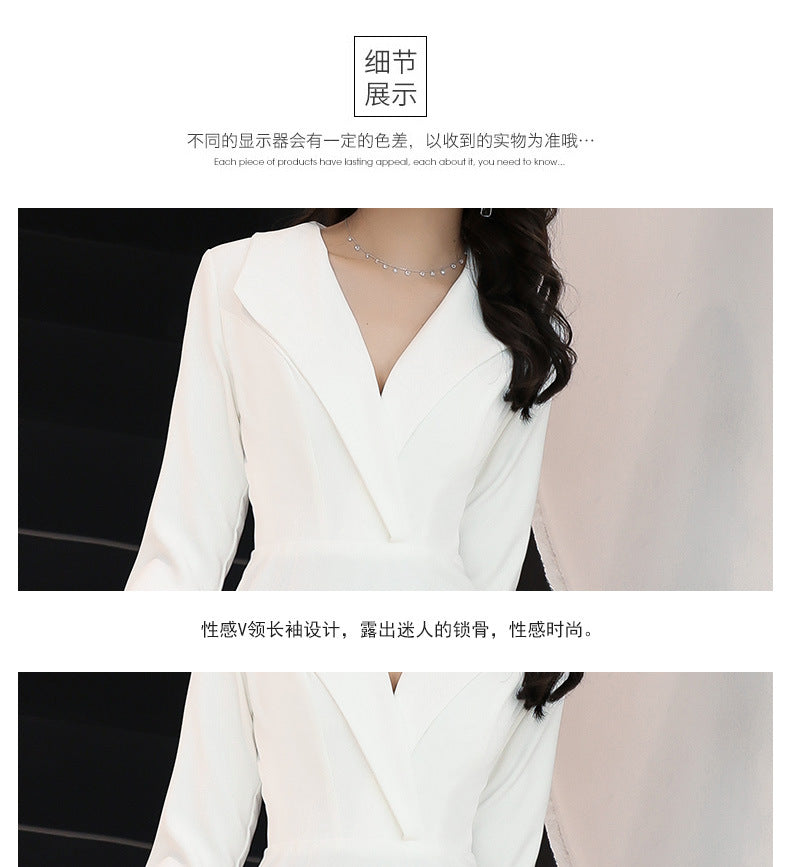 White Evening Dress Women's Long-Sleeved Annual Meeting Host Fishtail Dinner Dress 2024 New Socialite Long Temperament Slimming