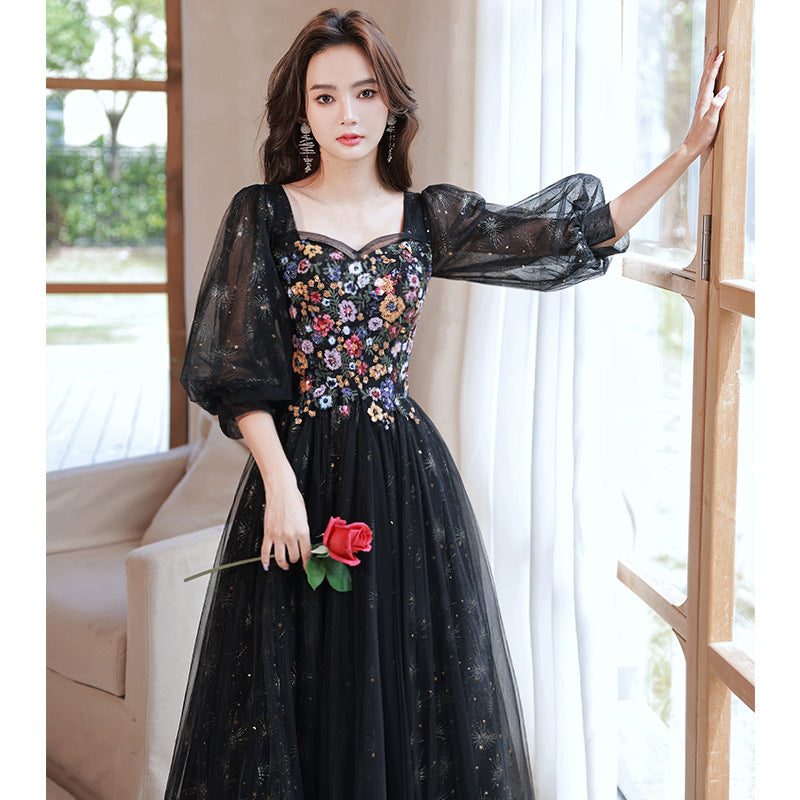 Black Evening Dress Women's Banquet Party Birthday Dress Long Dress