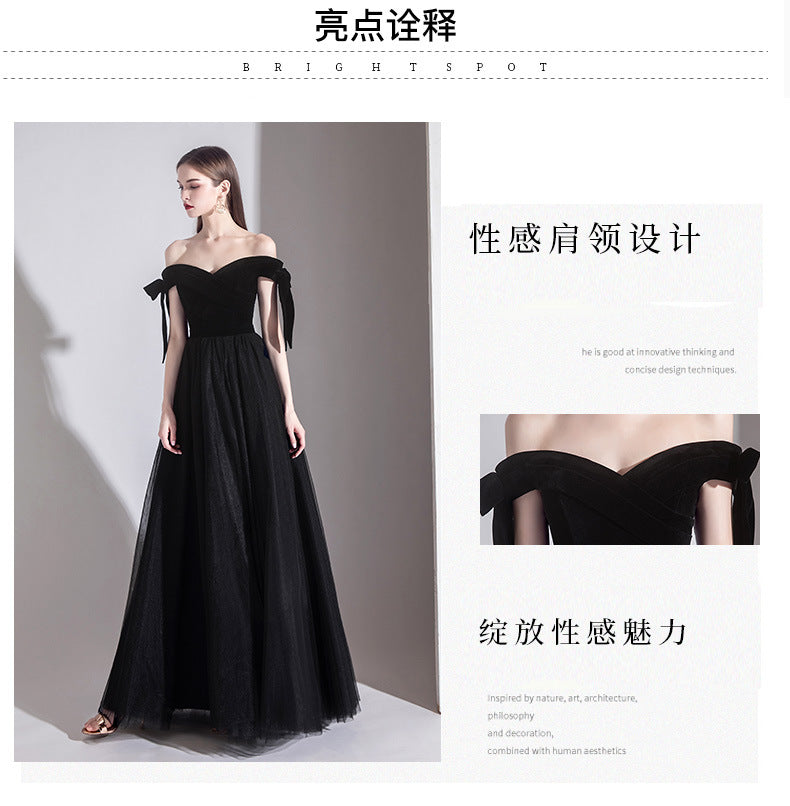 off-Shoulder Black Evening Dress Female 2024 New Sexy Aura Queen Banquet Modern Temperament Slimming Long