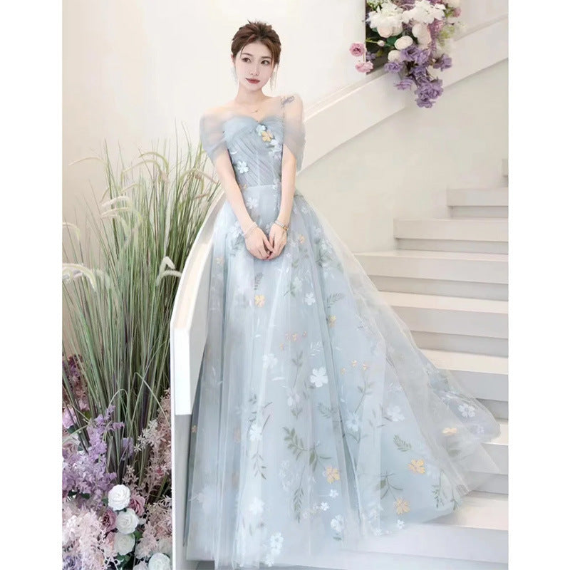 off-Shoulder French Evening Dress 2024 Spring New Banquet FARCENT Mori Style Western Style Host Banquet Evening Dress