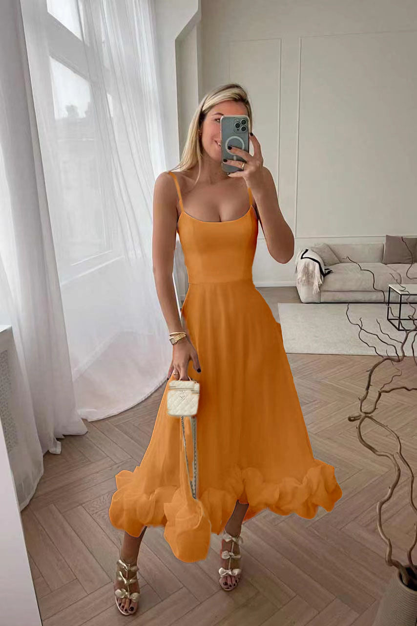 Fashion Suspenders Large Swing Three-Dimensional Flower A- line Skirt European and American Women's Clothing Cross-Border Hot Selling New Elegant Slim Fit Dress