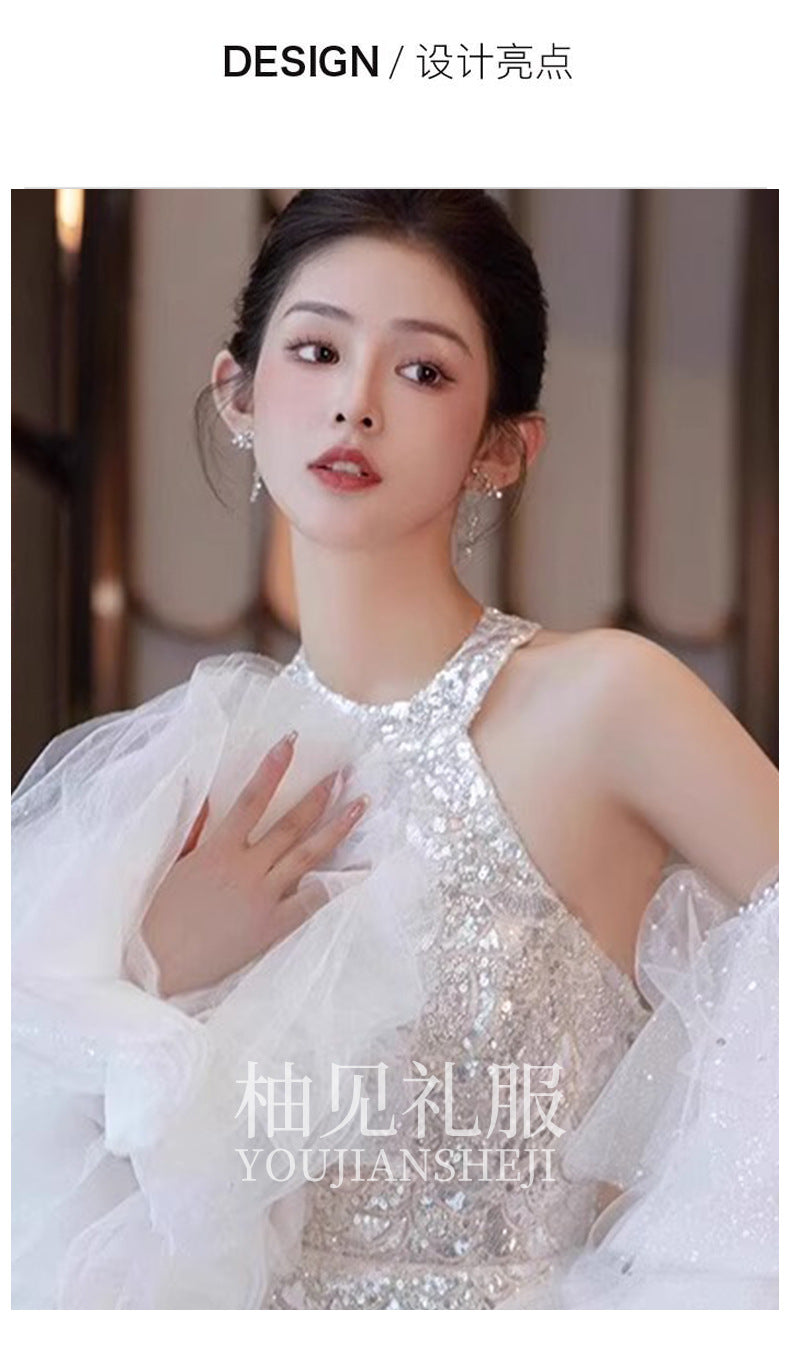 Halter Evening Dress Fishtail Backless Bride Engagement Formal Dress Toast Clothing Light Luxury Minority Design Sense Banquet Host
