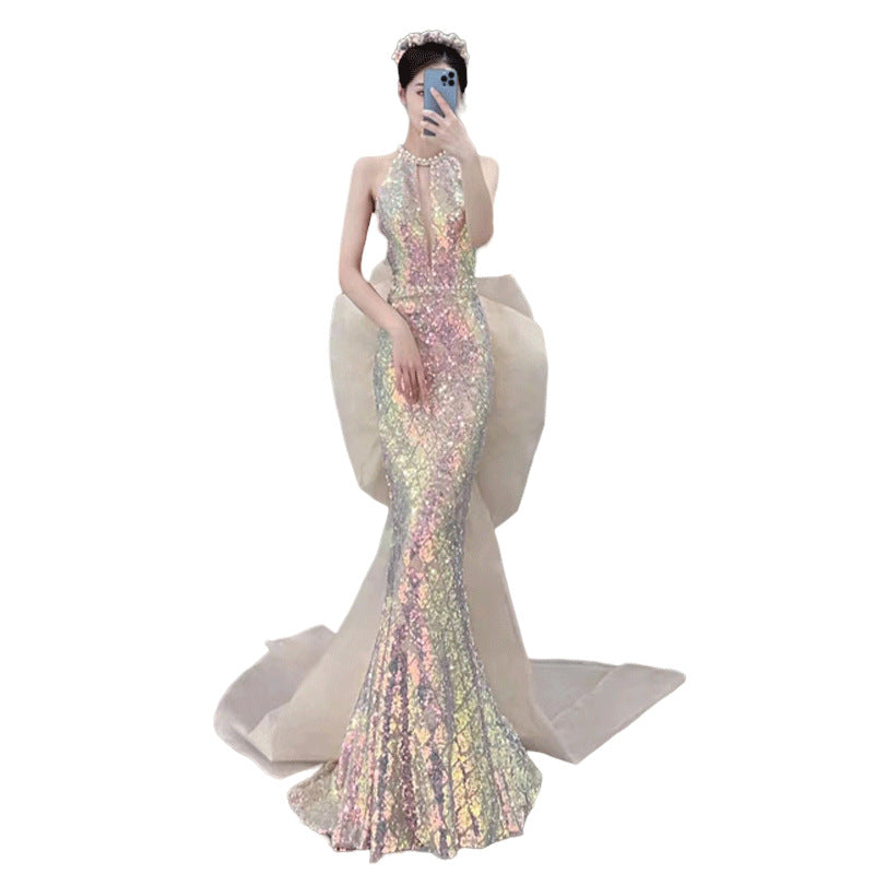 Evening Dress Mermaid Birthday Party Dress Performance Sequined Fishtail Cocktail Party Long Dress Sequined Fish Scale Shiny Performance Dress H8002