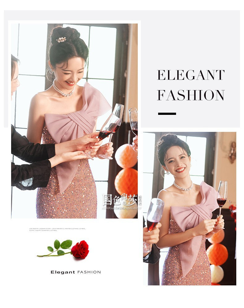 Toast Dress 2024 New Style Pink Bride Small Marriage Engagement High-Grade Wedding Dress Women's Casual Dress