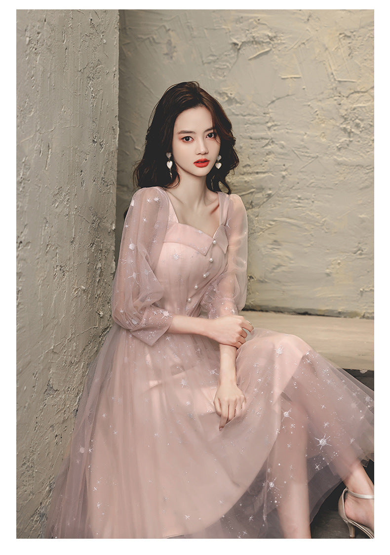 Banquet Evening Dress for Women 2023 New Slimming Long Sleeves Socialite Daily Style Dress Fairy Graceful Western Style Dress Dress