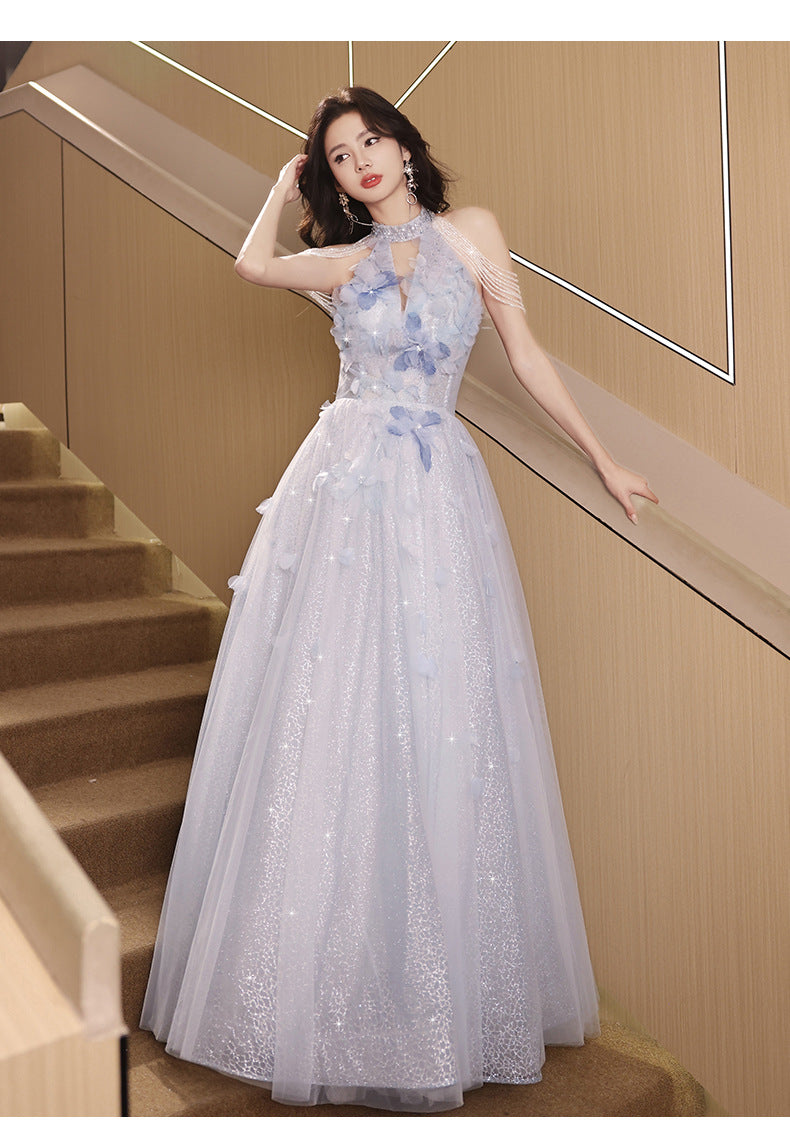 Wedding Dress Evening Dress for Women Light Luxury Minority High-End Blue Graduation High School Beautiful Umbrella Princess Dress Adult Ceremony Girl