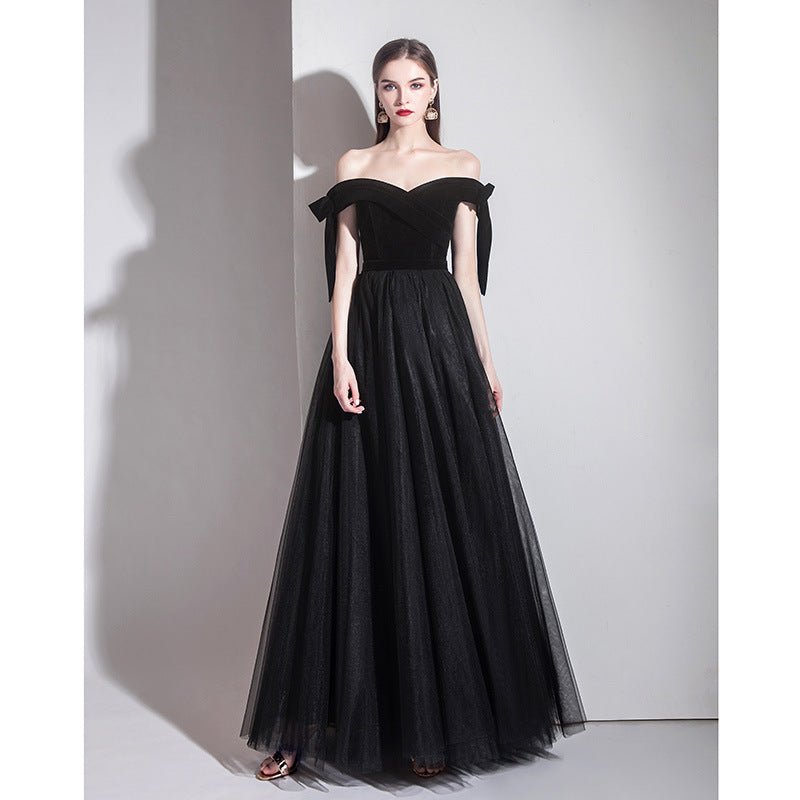 off-Shoulder Black Evening Dress Female 2024 New Sexy Aura Queen Banquet Modern Temperament Slimming Long