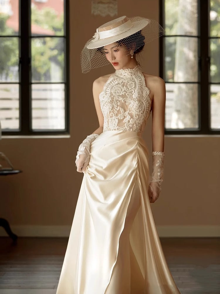 Korean Style Light Wedding Dress 2024 New Super Mori Bride Wedding Veil Temperament Entry Lux High-End Lace Satin Dress