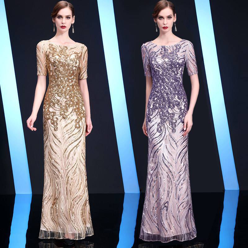 New Mother-in-Law Wedding Clothes Catwalk Young Wedding plus Size Happy Mother-in-Law Mother-in-Law Wedding Champagne Gold Dress for Women