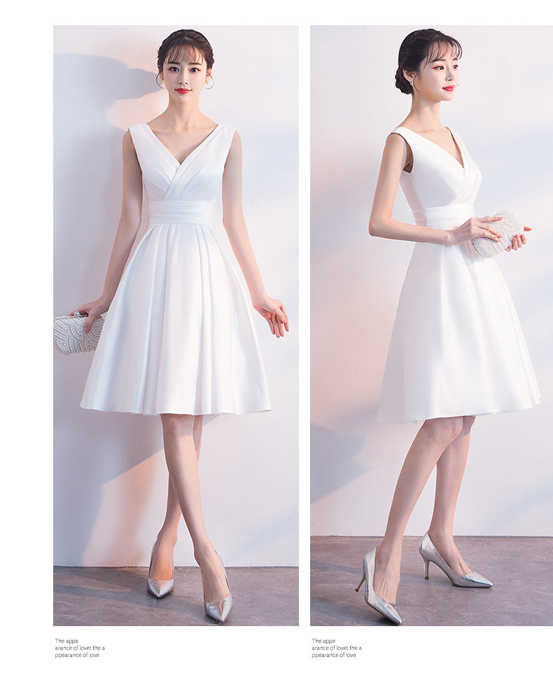 Evening Dress for Women New Style Daily Wear Petite White Slimming Short Dress Bridesmaid Dress Annual Meeting Small Dress