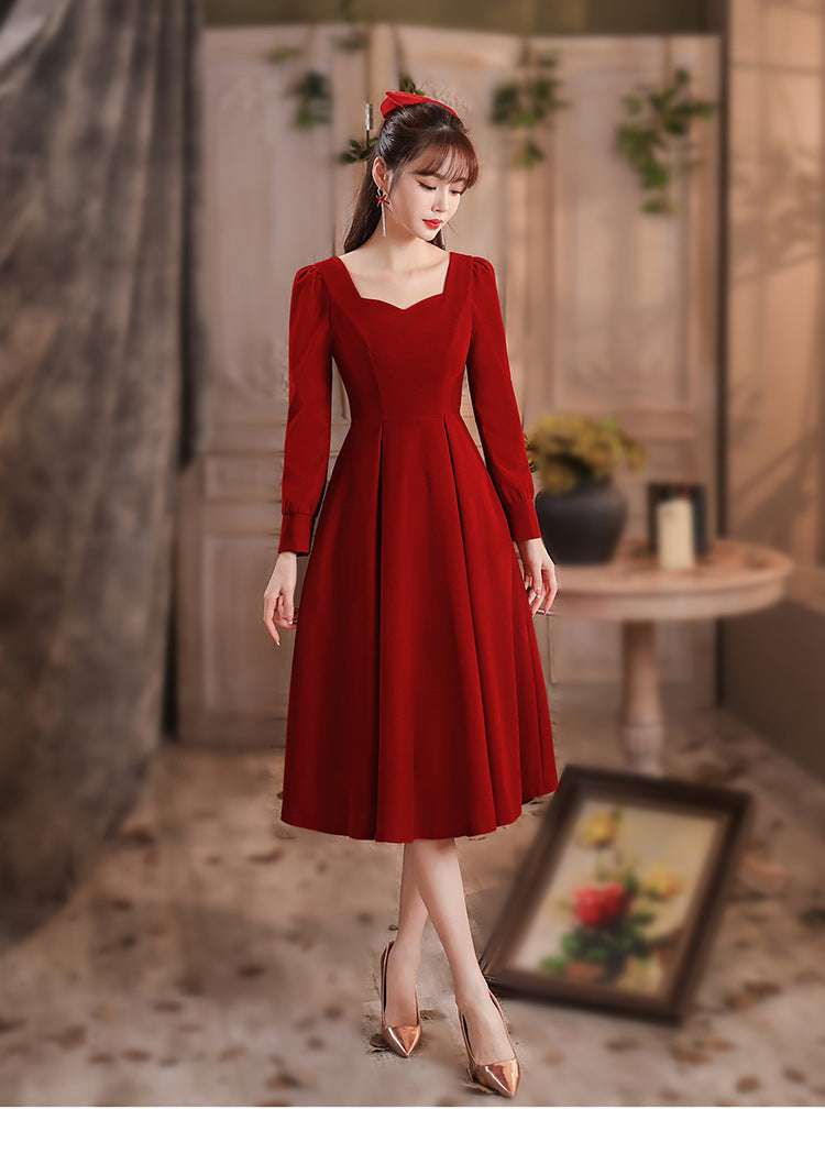 Toast Dress Bride 2024 New Autumn and Winter High-End Engagement Dress Back Door Slim Fit Slimming Long Sleeves Dress