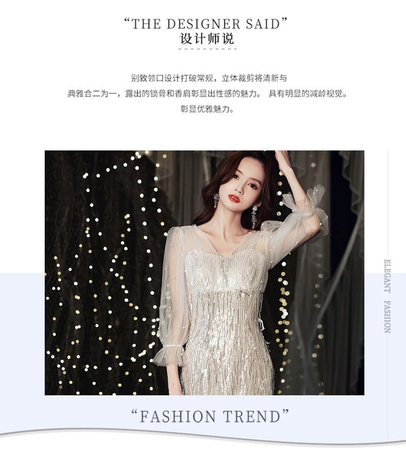 European and American Evening Dress 2024 New Light Luxury Light Luxury Temperament Dress Light Luxury Elegant Top Grade Banquet Dress