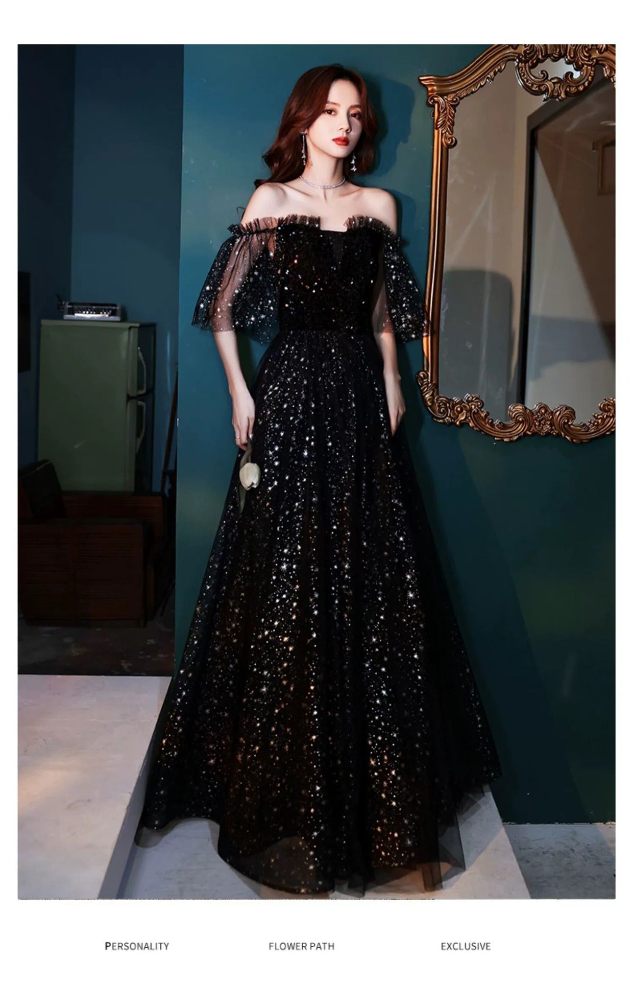 Black Evening Dress Women's High Sense Host Banquet 2024 New Autumn High-End Temperament Light Luxury Minority