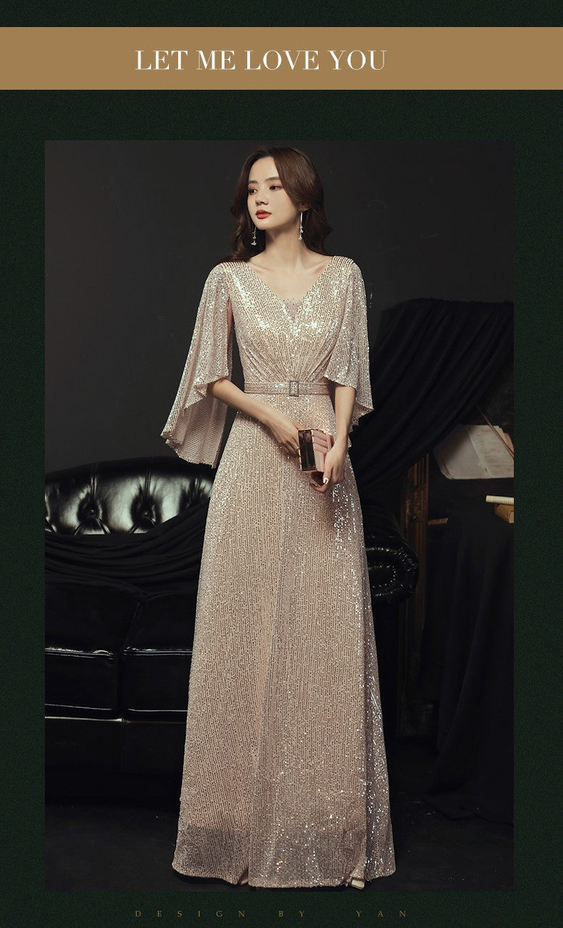 Banquet Evening Dress 2023 New Spring Elegant Golden Socialite Dress Long Host Annual Meeting Dinner Dress