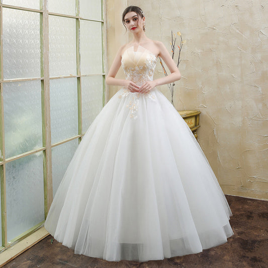 New Wedding Dress Forest Style French Strapless Bride Slimming Simple Wedding Gown Floor-Length Outdoor Veil Light