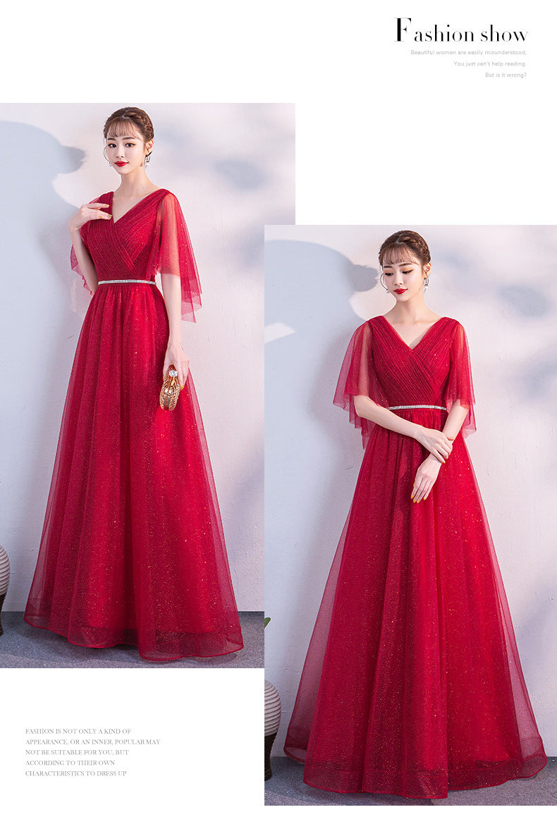 Chorus Performance Banquet Annual Party Evening Dress Female 2024 Autumn New Bride Wedding Slim Slimming Performance