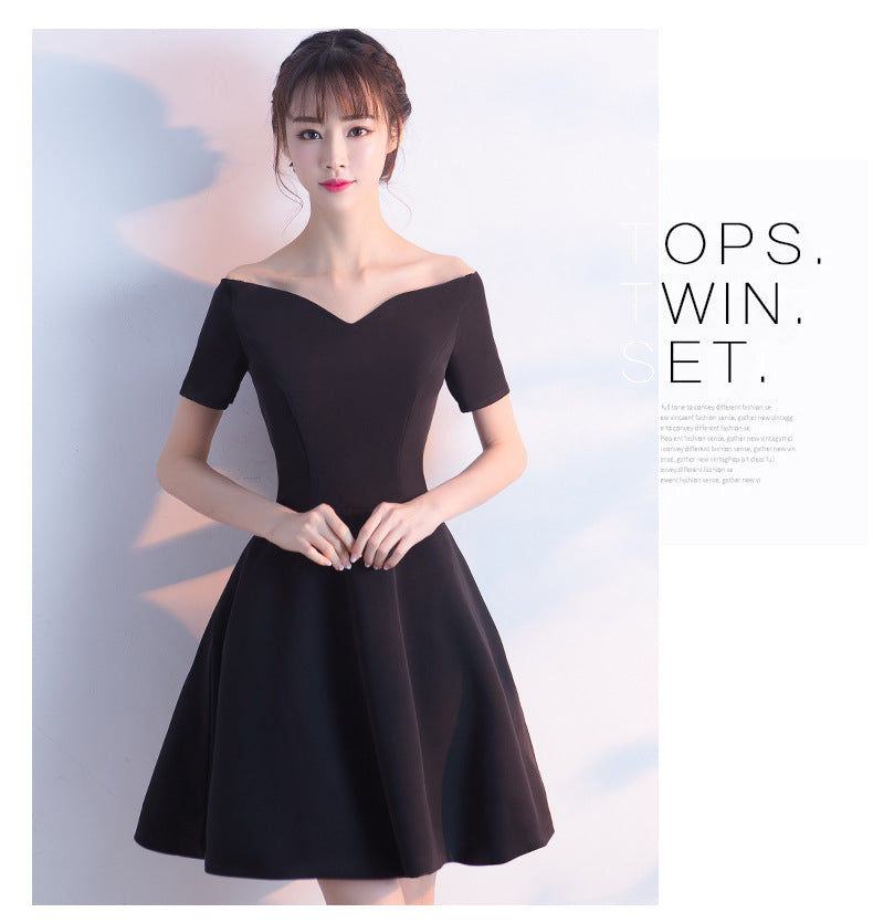 Banquet Evening Dress for Women, Short New Style, Slimming Elegant Princess Off-Shoulder Korean Version Bodycon Dress
