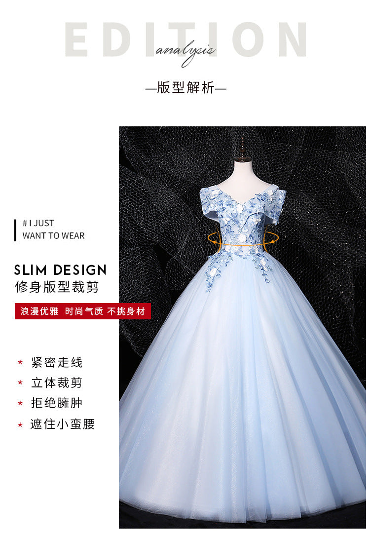 Sky Blue off-the-Shoulder Gown 2024 New Bel Canto Solo Pettiskirt Long Slimming Slim Fit Stage Skirt
