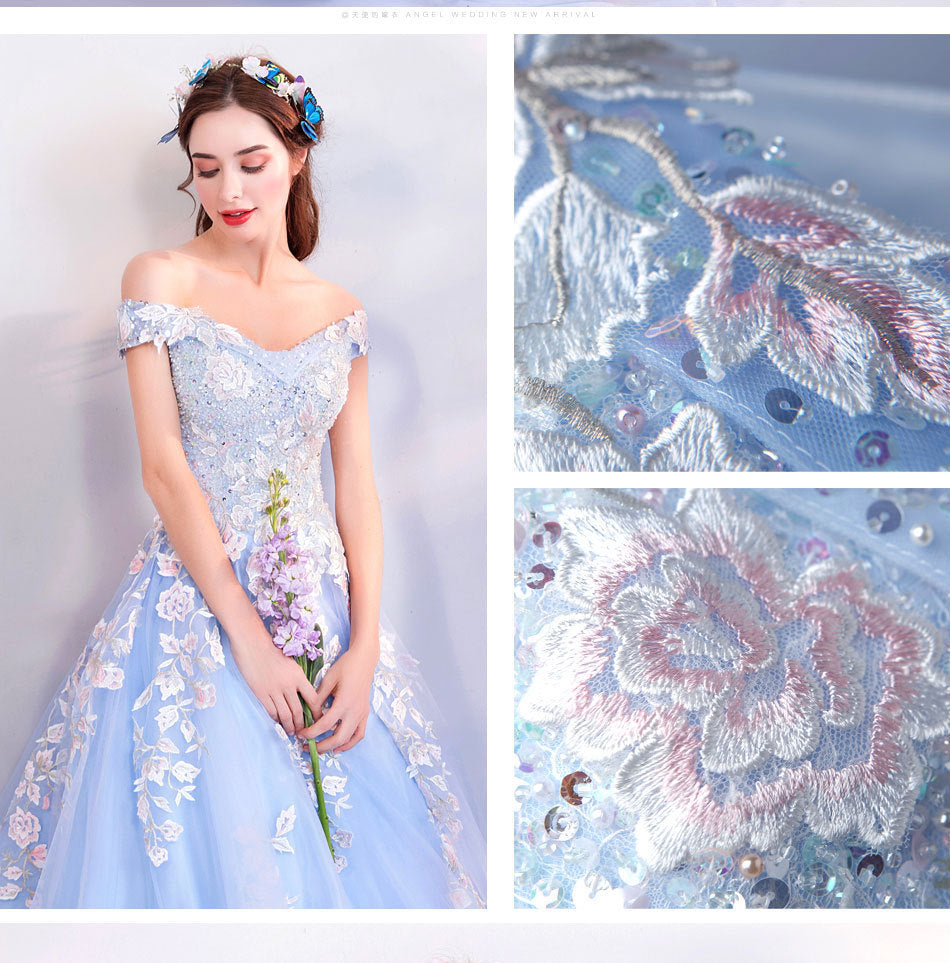 Super Fairy Wedding Dress 2024 Autumn Blue Flower Art Exam Catwalk Fashion Trend Foreign Trade Banquet Evening Dress for Women