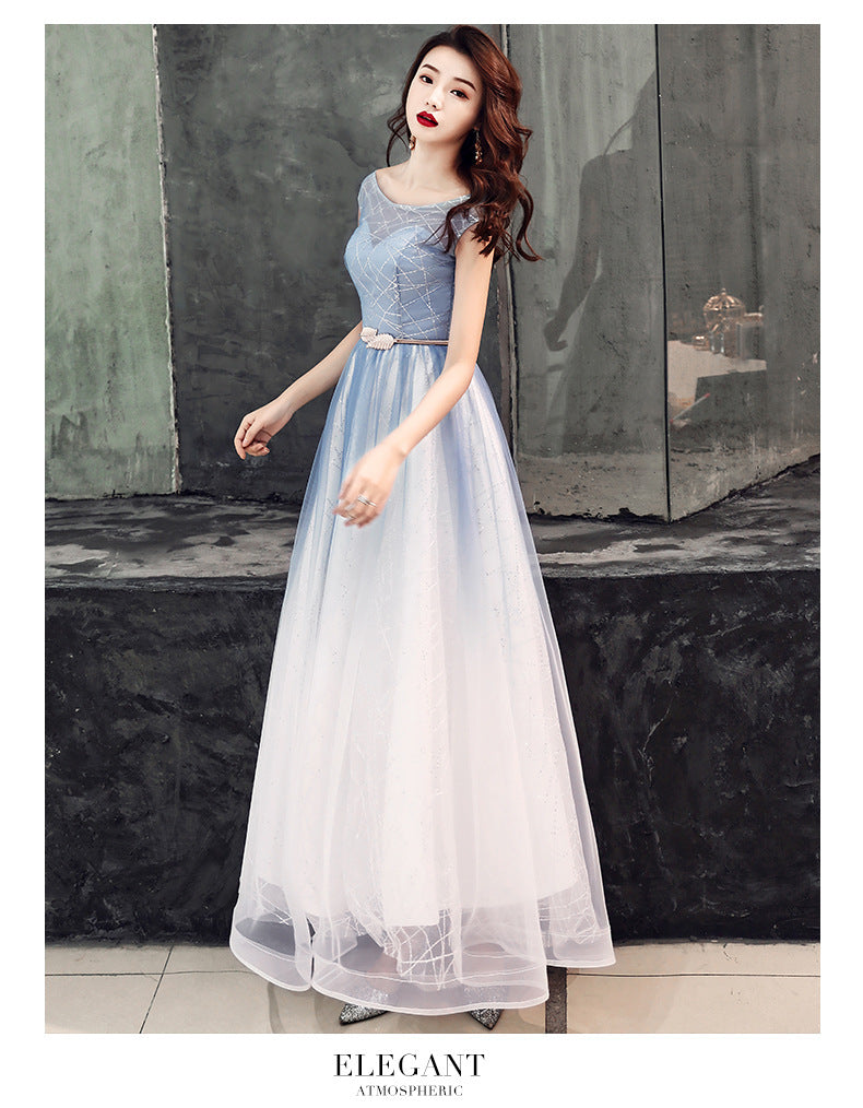 Starry Sky Gradient Banquet Evening Dress for Women 2024 New High-End Elegant Art Exam Host Long Slimming Dress