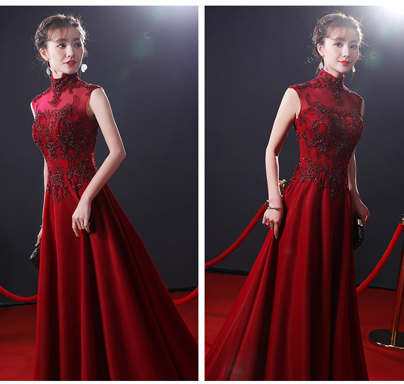 Toast Dress Bride Autumn 2024 New Slimming Red Banquet Lace Stand Collar Chinese Long Style Wedding Dress