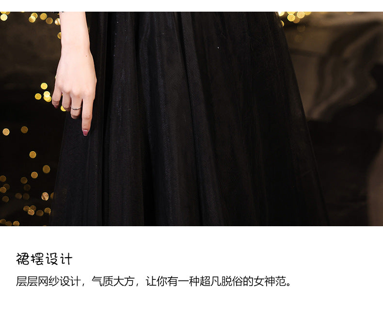 Black Evening Dress Female 2024 Autumn New Master Host Art Exam Dress Choral Performance Long Dress