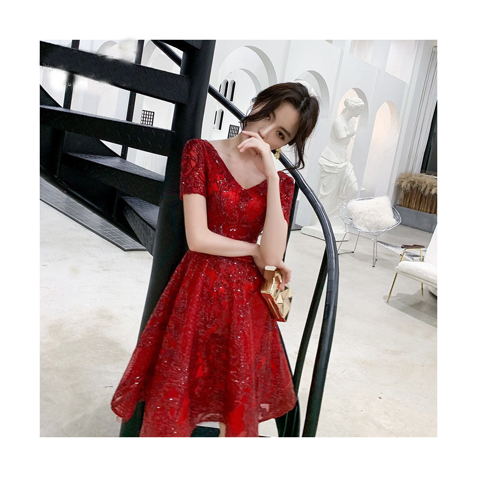 Toast Dress Bride Wedding Evening Dress Temperament Red Engagement Banquet Host Dress Women's Autumn Evening Dress