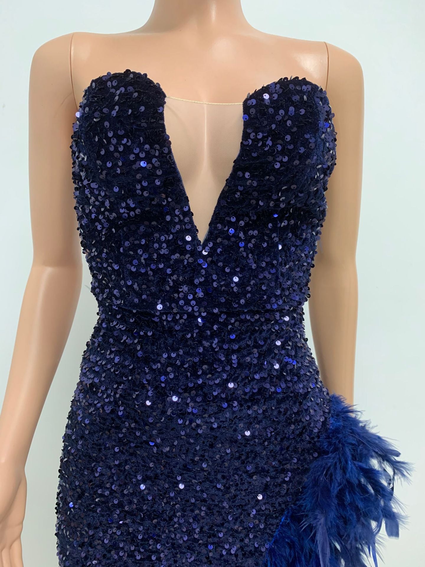 INS Europe and America Cross Border Women Wish Amazon EBay Independent Station Tube Top Backless Sequined Feather Dress Female