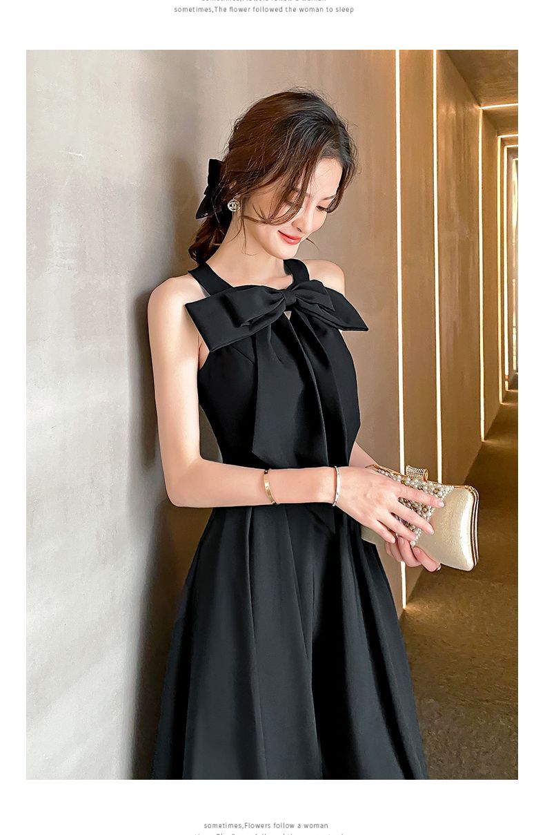 Amazon Sling Dress Female 2024 Spring and Summer New French Style Temperament Base Ride Slimming Retro Black Dress