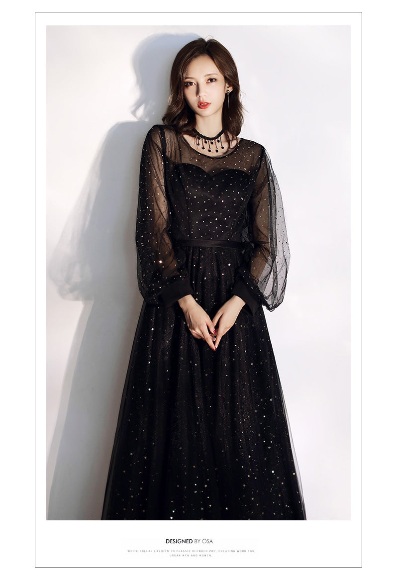 Long Sleeve Evening Dress 2024 New High-End Elegant Elegant Banquet Noble Temperament Long Black plus Size Slimming