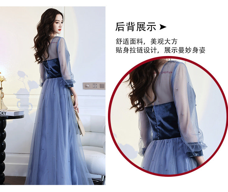 Evening Dress 2024 New Spring Velvet Slimming Long Birthday Party Host Banquet Temperament Belly Covering Dress for Women