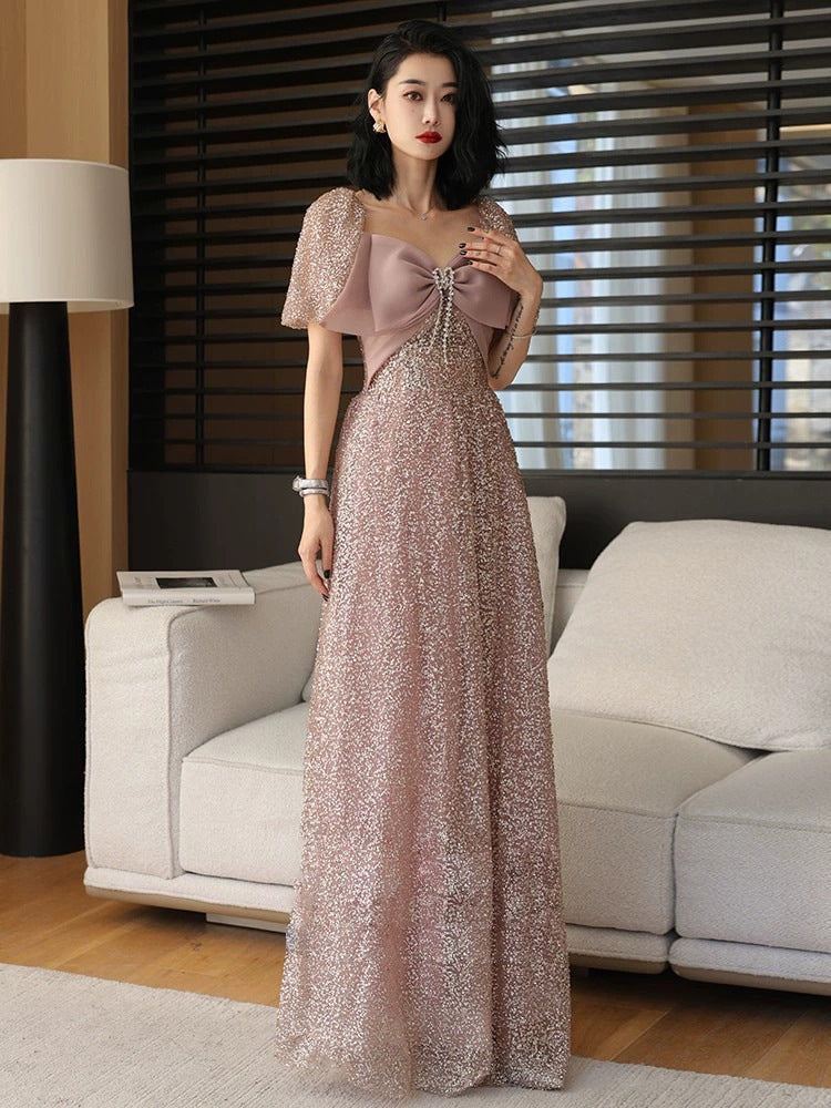 Light Luxury Evening Dress for Women 2024 New High Sense Elegant Sequins Banquet Annual Meeting Host Long Show Dress