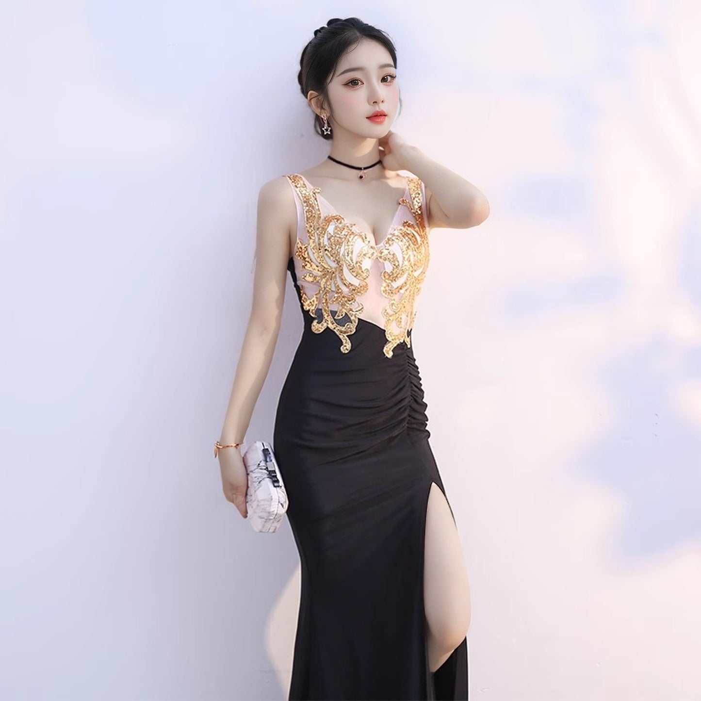 Sexy Dress Ladies Temperament Banquet Evening Dress Hotel KTV Club Public Relations Glade Dress Long Dress