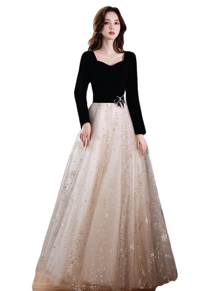 Black Evening Dress Banquet 2023 New Summer and Autumn Long Sleeve Elegant Annual Meeting Stunning Daily Dress Dress