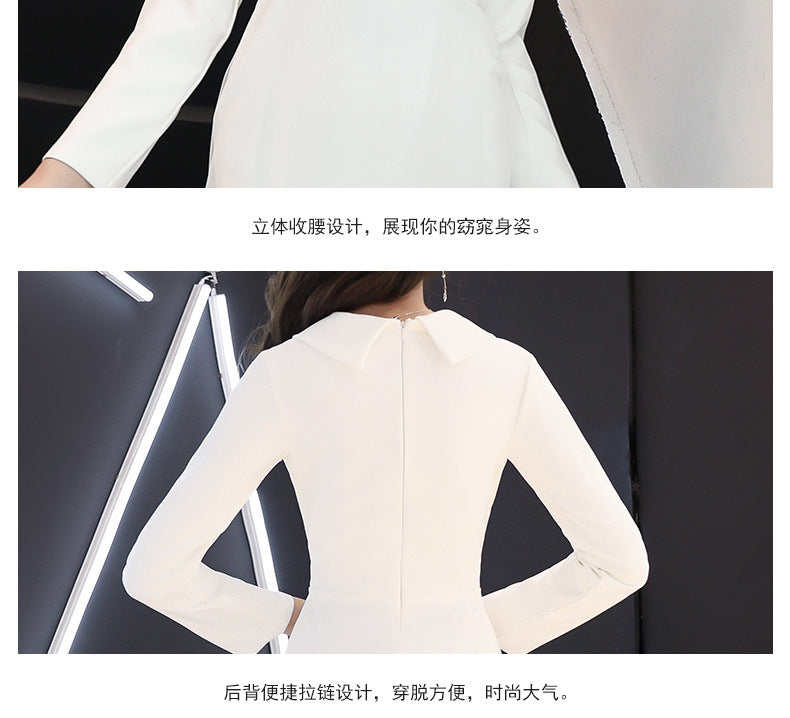 White Evening Dress Women's Long-Sleeved Annual Meeting Host Fishtail Dinner Dress 2024 New Socialite Long Temperament Slimming