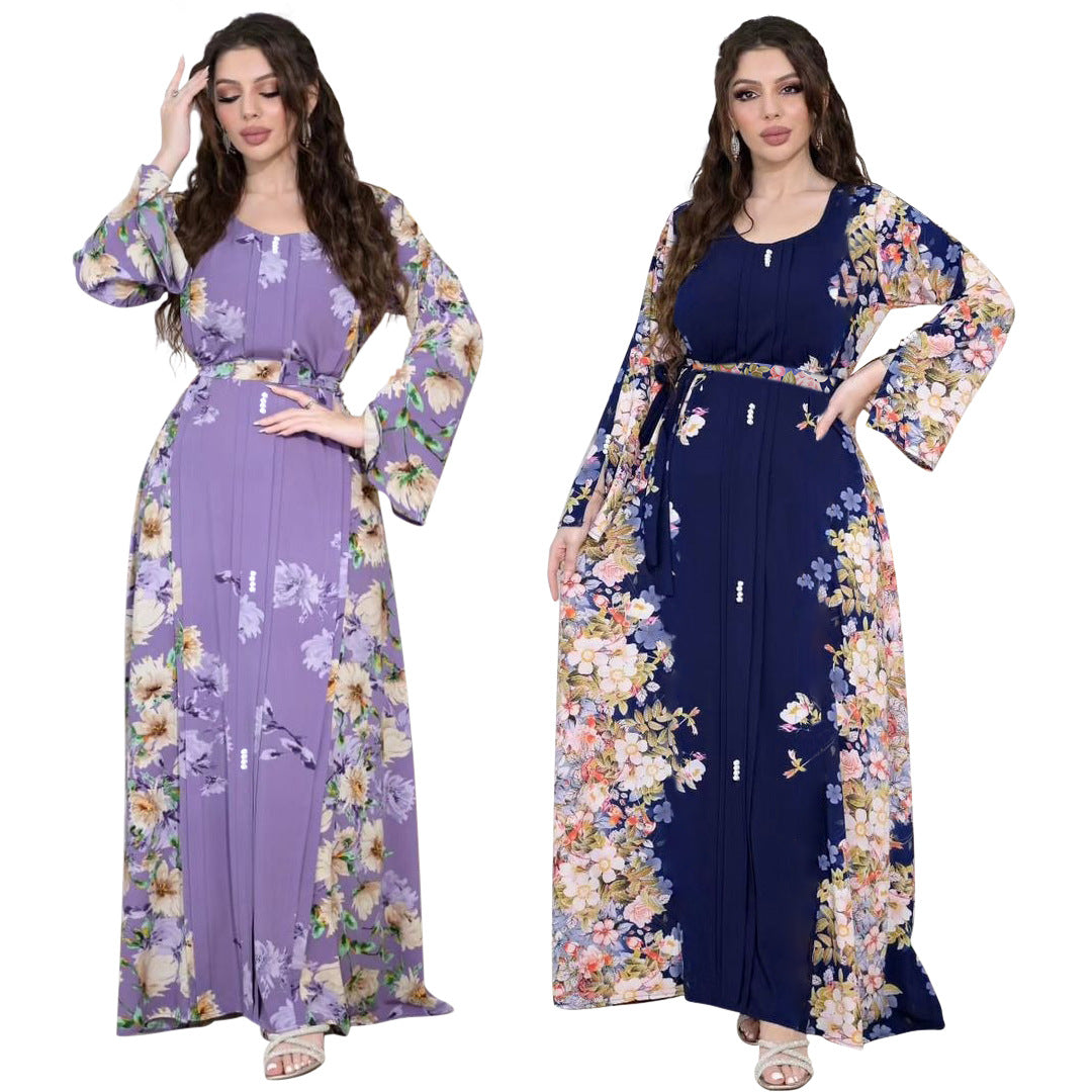 Xqy500296 Abaya Dubai Arab Cross-Border Middle East New Printed Dress Muslim Robe