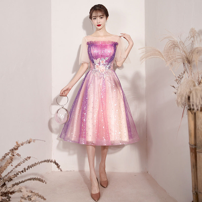 Starry Sky Dress Women's Light Luxury Minority High-End High-Grade Student Host Performance Banquet Adult Flash 2024 Banquet