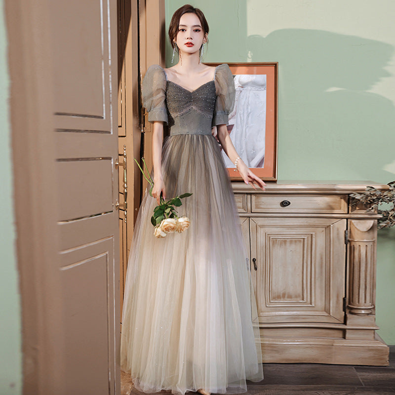 French Evening Dress for Women Light Luxury Minority High-End Banquet Elegant Art Exam High Sense Adult Formal Dress Dress Summer