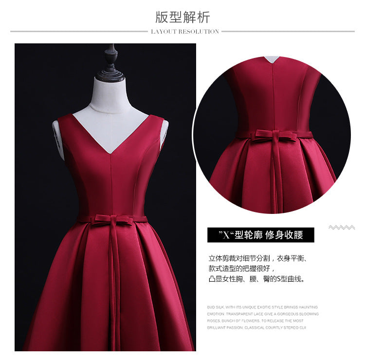 Bridal Toast Dress New Spring Short Red V-neck Engagement Return Wedding Dress for Women Slim Fit Slimming