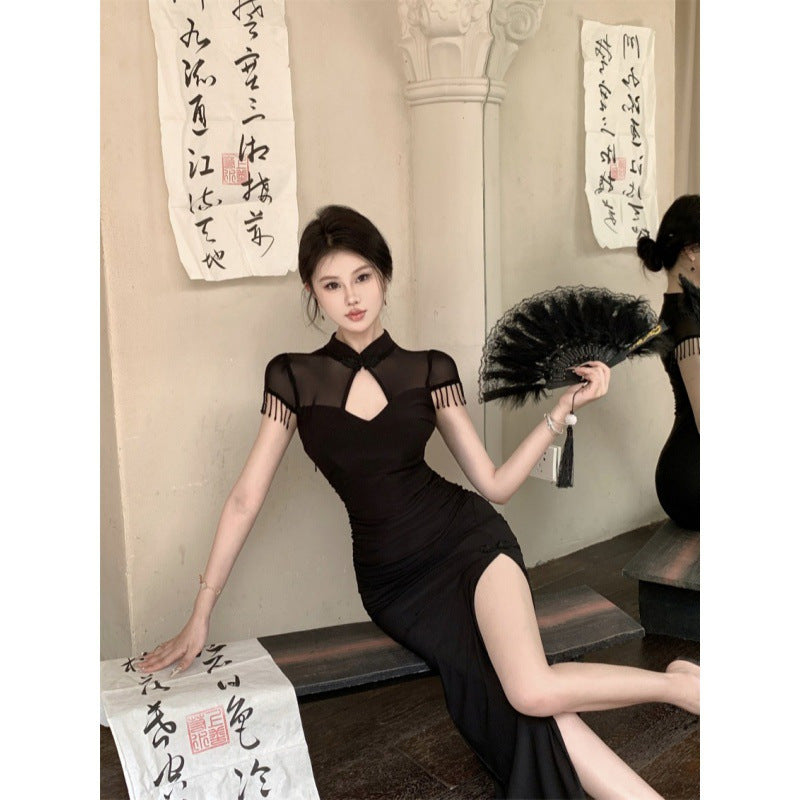 Black Cheongsam Dress Chinese dresses Women's Summer Retro French Evening Dress H98203