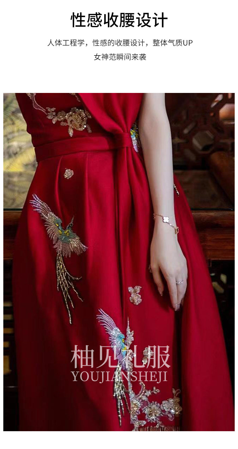 New Chinese Toast Clothing 2024 New Tube Top Morning Gowns Women's Bride Engagement Formal Dress Toast Clothing out of the Court Banquet Back to the Door Clothing