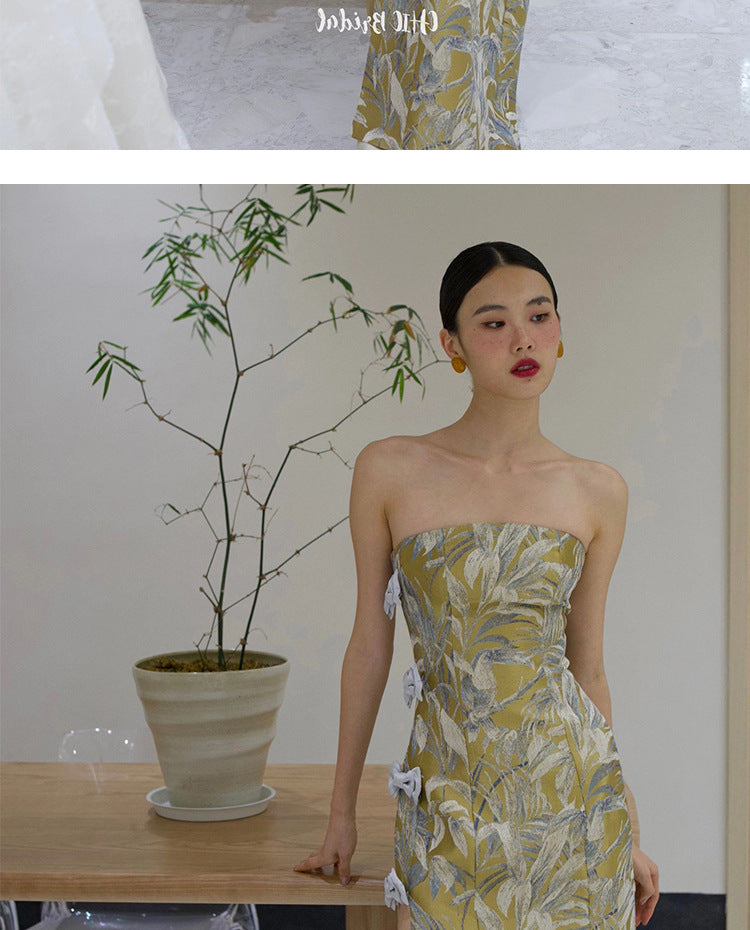 New Chinese Style Retro Minority Morning Gowns Toast Clothing Bride Engagement Formal Dress Daily Style Banquet Printing Dress Women