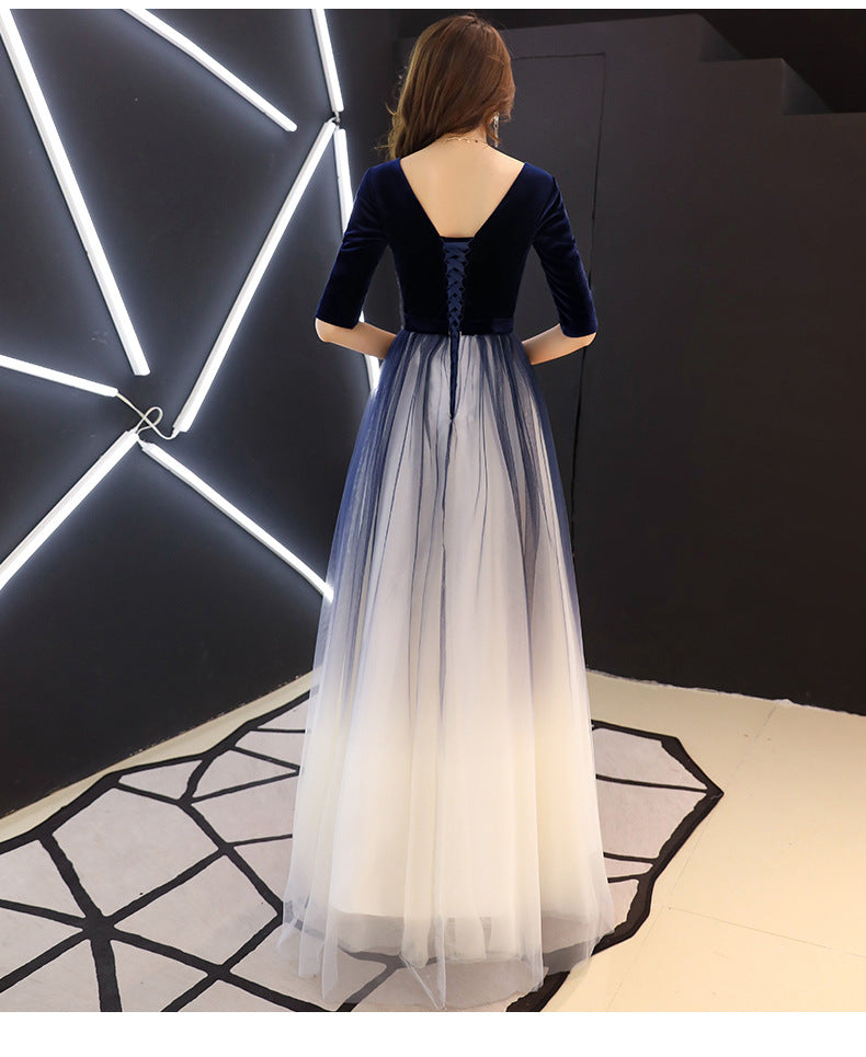 Evening Dress for Women 2024 New Banquet Mid-Sleeve Long Slimming Annual Meeting Socialite Dress Evening Dress for Women Autumn and Winter