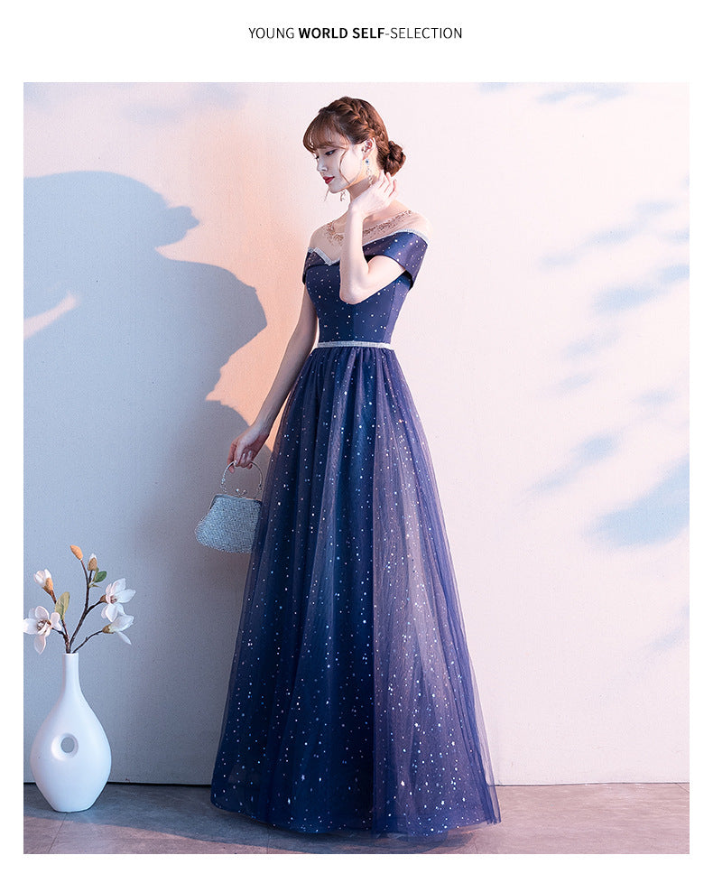 Starry Evening Dress 2024 Autumn New Temperament Small Size Fairy Dream Host Banquet Long Mori Style