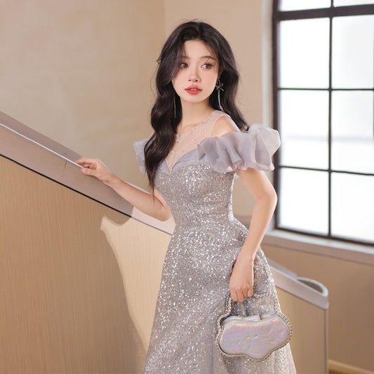 High-End Evening Dress 2024 New High-Grade Light Luxury Minority Banquet Host Adult Ceremony Party Dress for Women