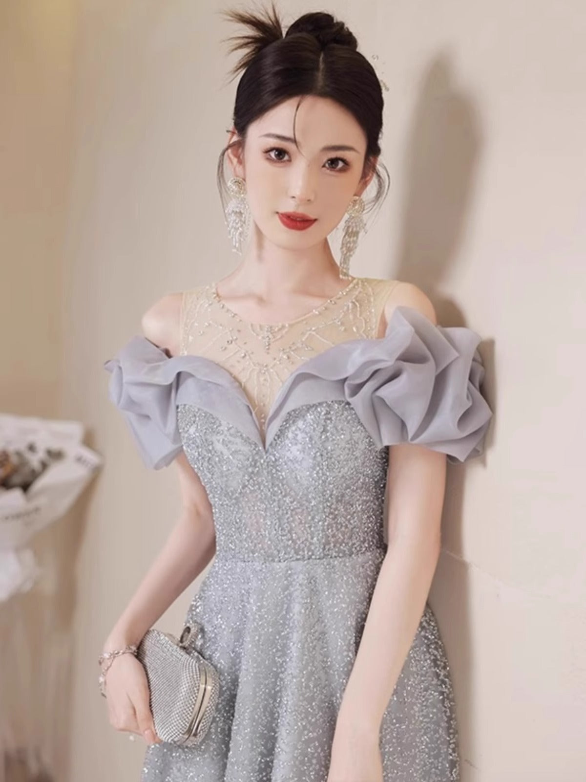 Banquet Evening Dress 2024 New High-Grade Birthday Vocal Music Art Test Host Dress Bride Engagement Dress