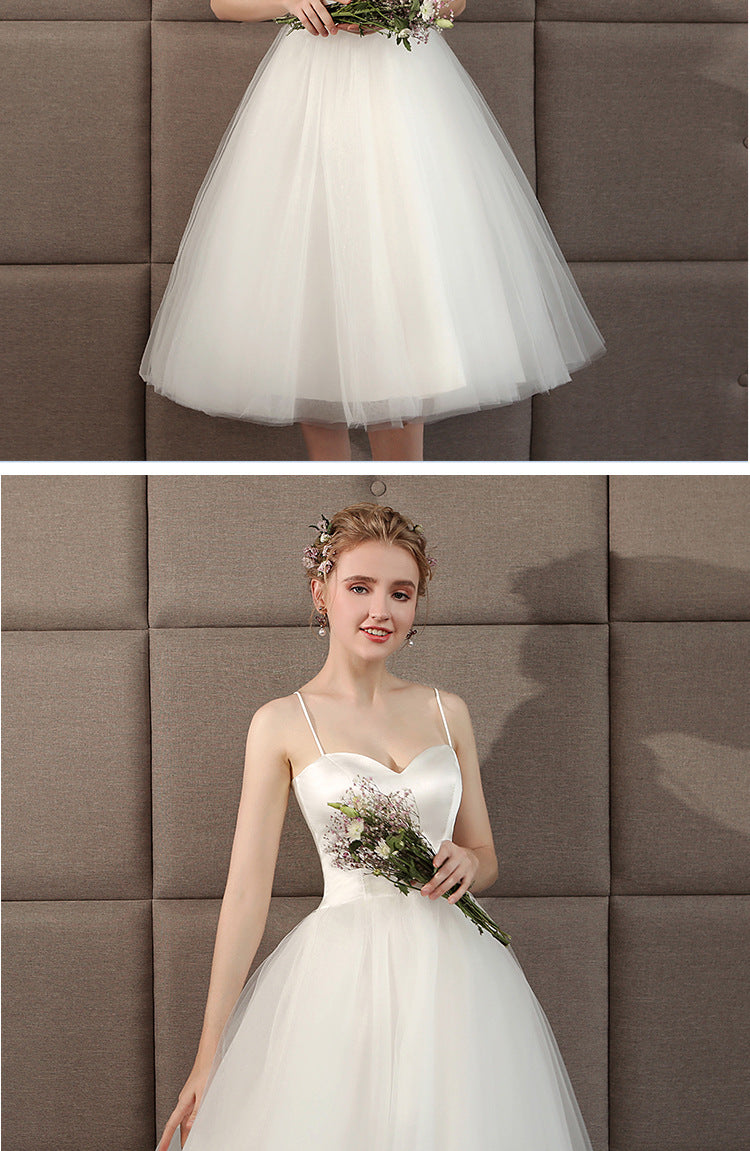 Bridal Bridesmaid Dress Spring New White Wedding Dress Strap Short Photo Light Wedding Dress Graduation Season Photoshoot Women