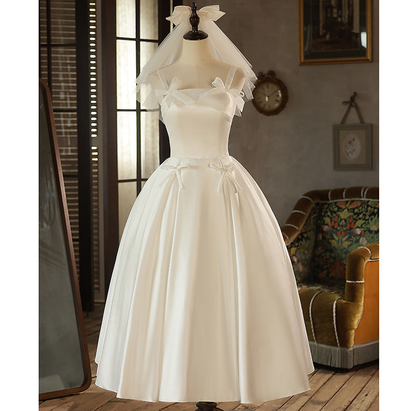 Party dress Korean White Dresses Gala Ball Satin Skirt Wedding Dress H9802