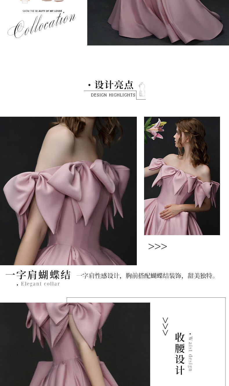 Pink Satin Annual Party Dress Women's 2024 New Banquet Host High-End Engagement Dress Toast Dress Bride